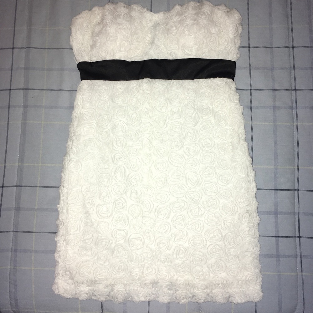 White Mini Dress with black bust sash